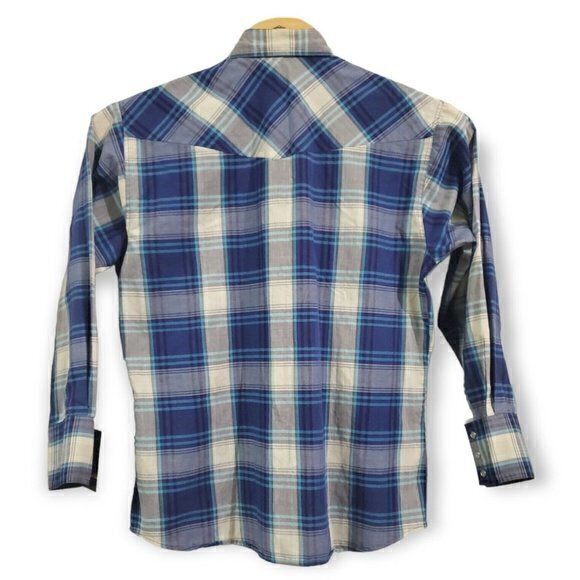 Western Plains Trading Co Blue,‎ Grey Long Sleeve Embroidered Western Pearl Snap - Picture 3 of 9